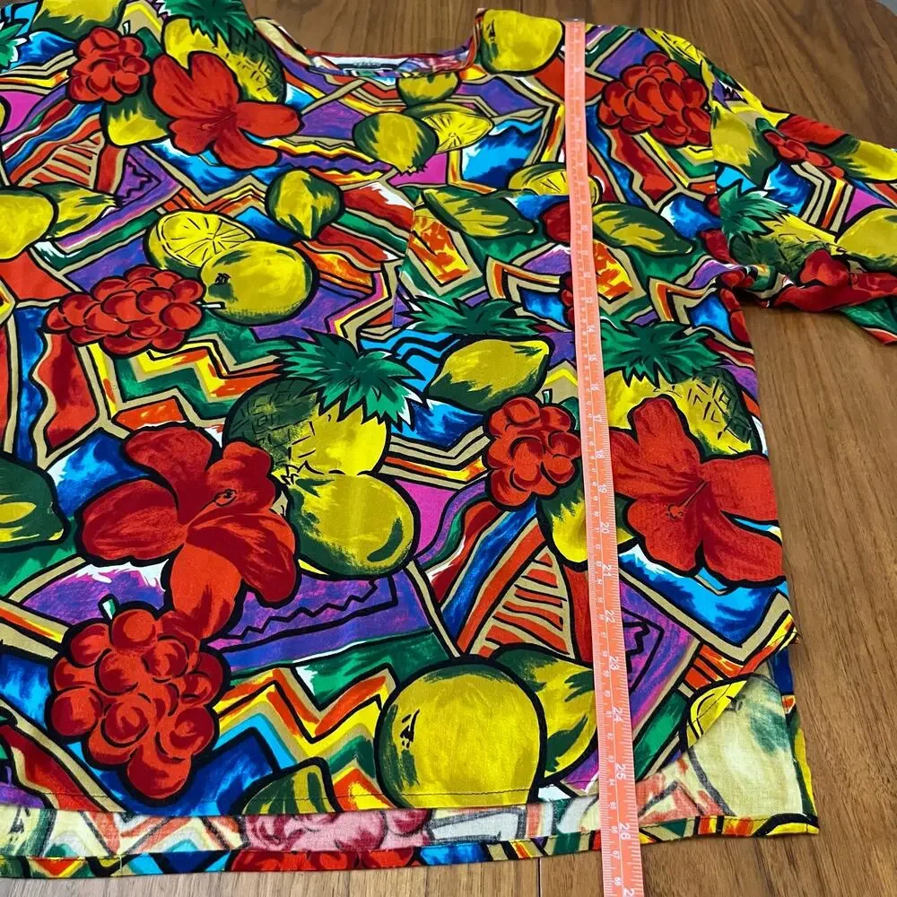Vintage 80s Pant Set Size L Tropical Fruity Bright - Picture 6 of 16